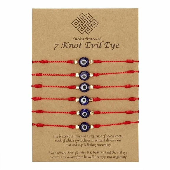 EOEMY 6Pcs Lucky Red Turkish Evil Eye Bracelet Kabbalah Amulet 7 Knots Protection Set