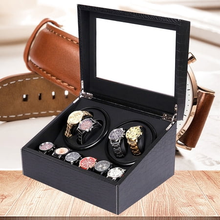 Fichiouy 4+6 Automatic Rotation Leather Watch Winder Storage Display Box
