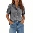 thumbnail image 4 of StSilkitty Womens Plaid Shirts Short Sleeve V Neck Pleated Blouses Summer Lightweight Soft Dressy Casual Tops, 4 of 7