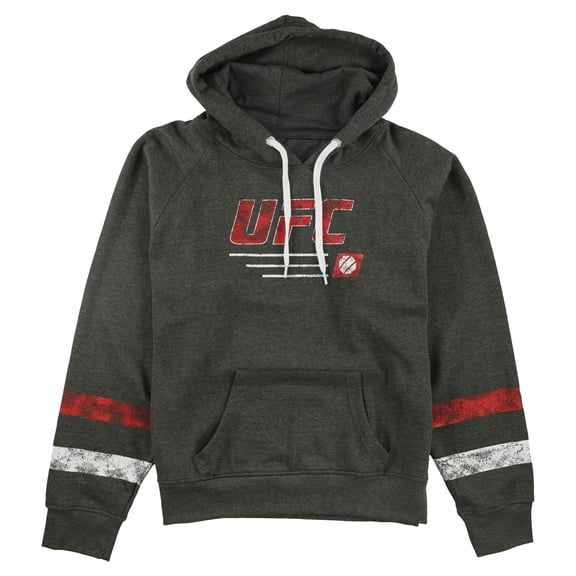 UFC Womens Striped Pullover Hoodie Sweatshirt, Grey, Large