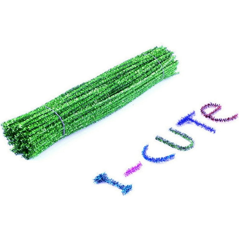 100 Pcs 12-Inch Glitter Tinsel Chenille Stems Pipe Cleaners - Green Arts  and Crafts Supplies
