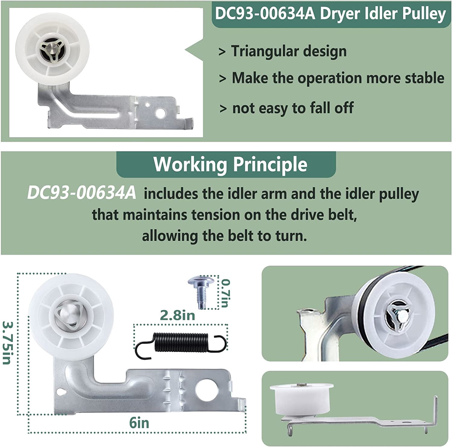 TekDeals For Samsung Dryer Repair Kit DC97-16782A Roller 6602-001655 Belt DC93-00634A