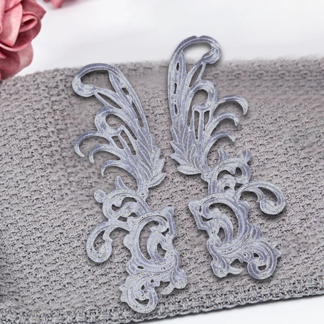 2 piezas de , tela de decoración artesanal de costura, accesorios de disfraces, apliques adhesivos 3D DIY, para graduación, novia, Plata Soledad Parche Bordado