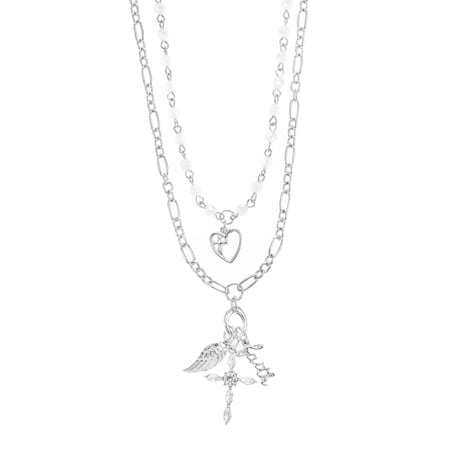 Time and Tru Faith Charm Necklace Set Silvertone