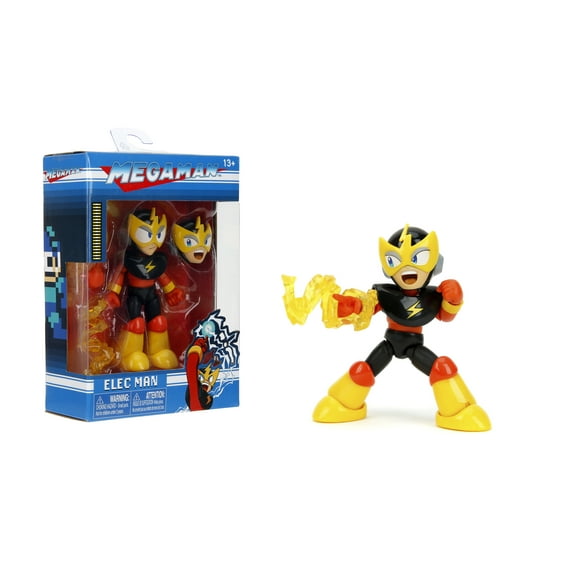 Jada Toys Mega Man 4" Elec Man 1:12 Scale Action Figure, Wave 2 15  Points of Articulation, Alternate Hands & Head, Lightning Bolt Accessory