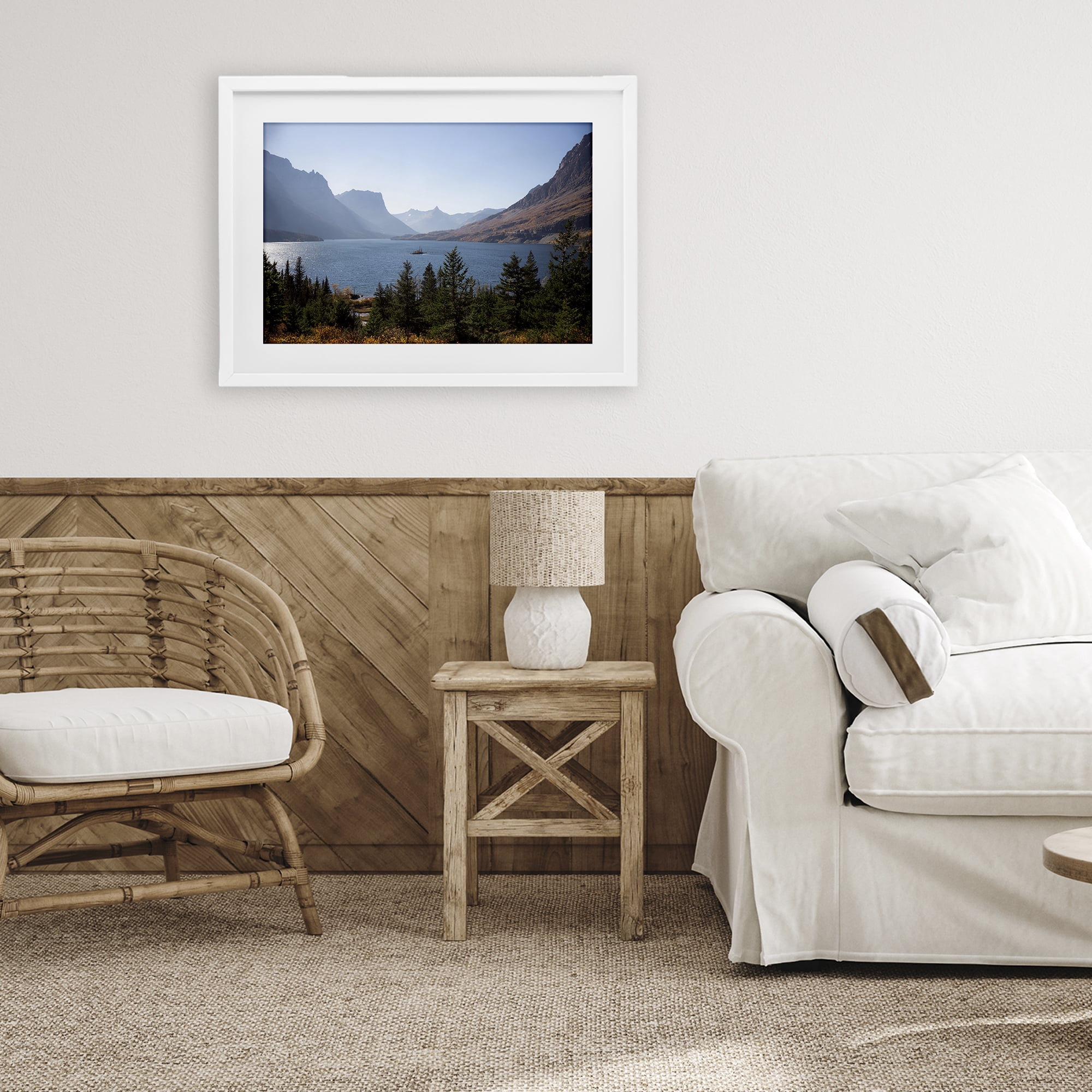 Stupell Industries Cliffs Overlooking Lake White Framed Print Under Glass, design by Carol Robinson
