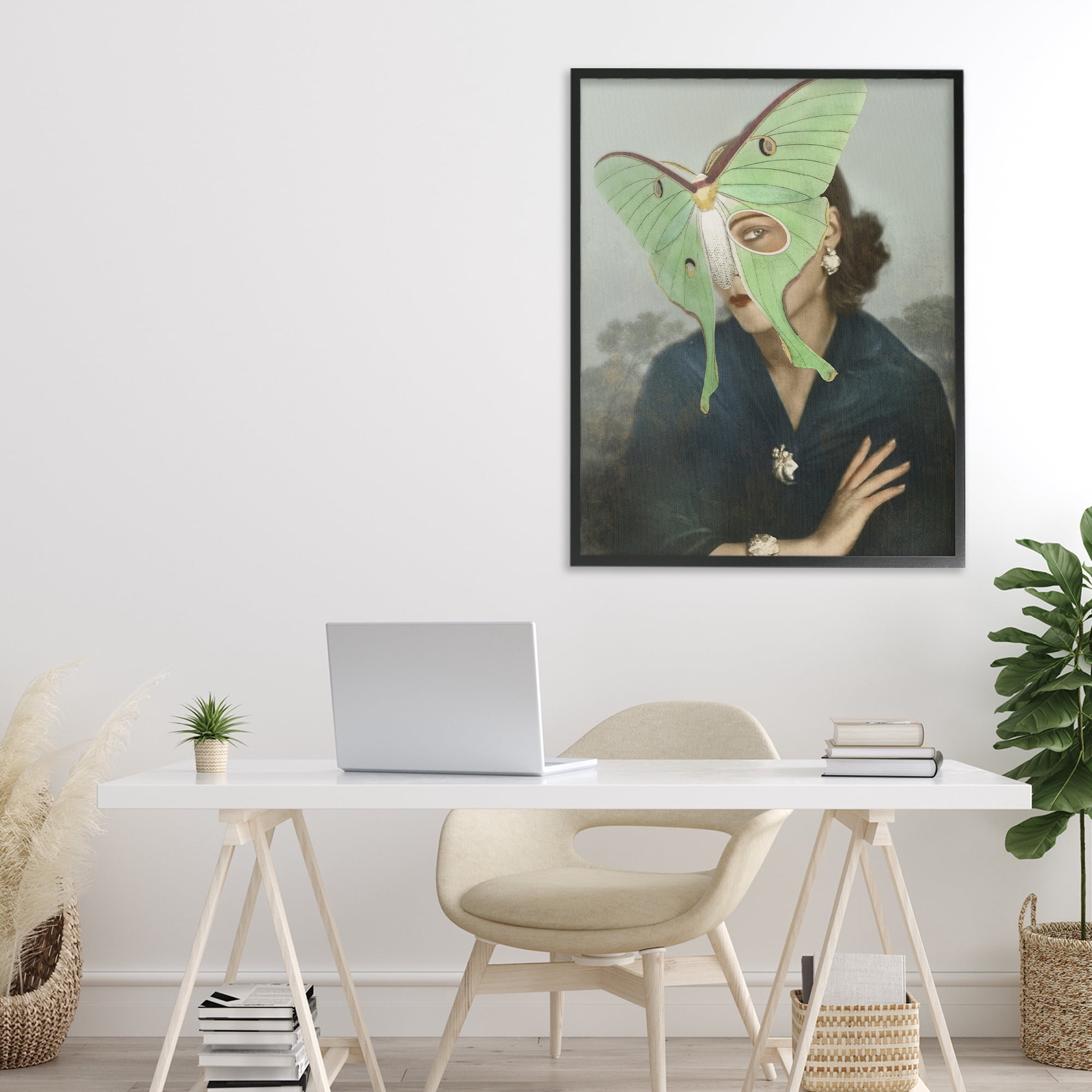 Stupell Industries Naturalist Portrait with Moth Black Framed Giclee Art, design by Victoria Barnes