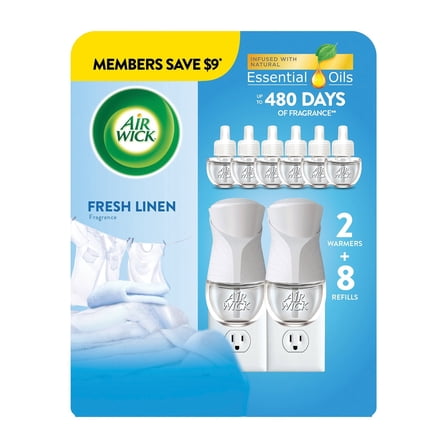 Air Wick Plug In Scented Oil Kit, Fresh Linen, 2 warmers   8 refills