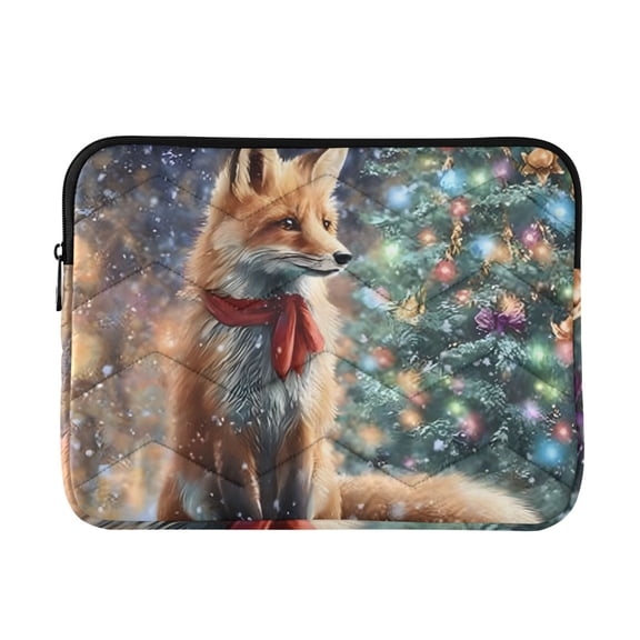 JIALIOU Laptop Sleeve Case with Zipper 13-13.3/15-16 Inch Compatible with MacBook HP Lenovo Dell ASUS Acer, Beautiful Fox with Christmas Tree