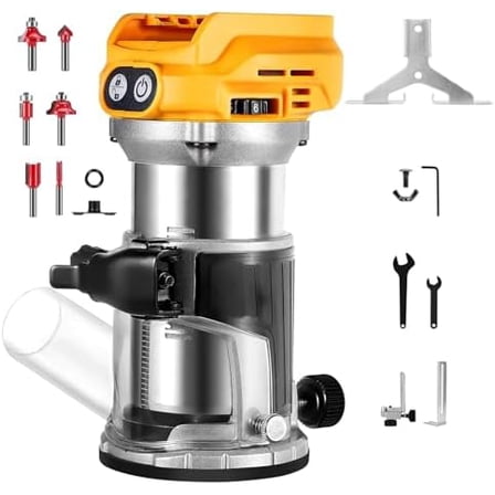 Cordless Compact Router compatible with Dewalt 20V Battery,6 Speeds 800W 30,000 RPM Brushless Router for Woodworking with Router Bits,Edge & Roller Guide,Dust Hood