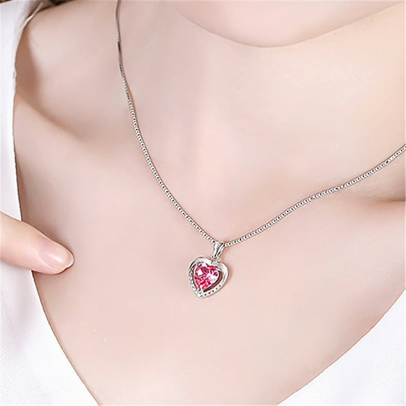 Ausyst Necklace for Women Silver Heart Crystal Stone Pendant Chain Necklace Womens Jewellery Jewelry for Women on Sale Clearance
