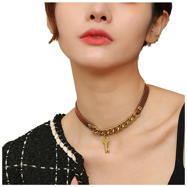Collar de cuero Xihbxyly Liquidación de verano con cadete y llave para mujer
