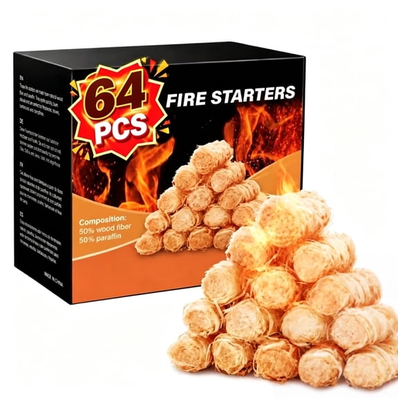 Eclaron 64pcs Fire Starters, Waxed Wood Wool Rolls, Natural Firelighters for Camping, Bbqs, Wood Stoves, Grills, Weather-Resistant Indoor & Outdoor