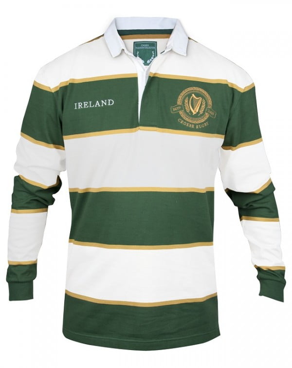 Men's Irish Rugby Jersey Long Sleeve, Green and White, XLarge
