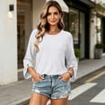 thumbnail image 5 of Qwertyu Womens Top 3/4 Sleeve T-shirts for Women Casual Crew Neck Three Quarter Length Sleeve Solid Fashion Loose Pullover White M, 5 of 7