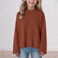 thumbnail image 2 of Povozer Girls Cotton Long Sleeve Shirts Toddler Soft Basic T-Shirts Top(Brown,6-7Y), 2 of 4