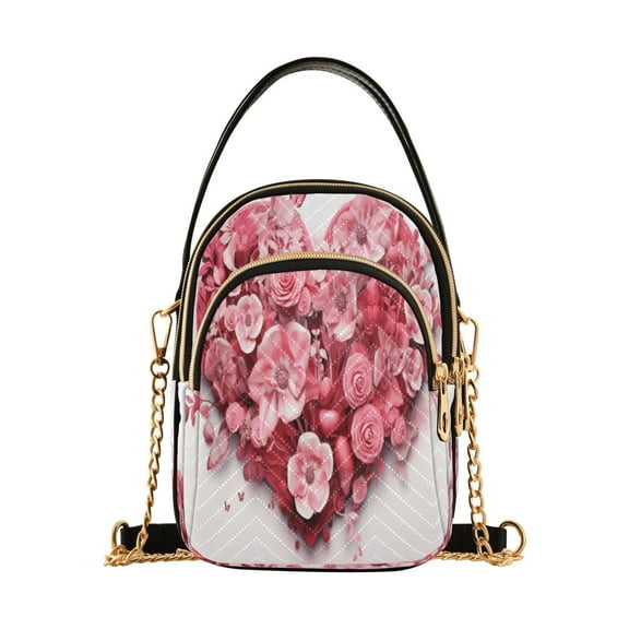 ALAZA Chain Crossbody Bags for Women Love Valentine Floral Shoulder Handbag Phone Purse