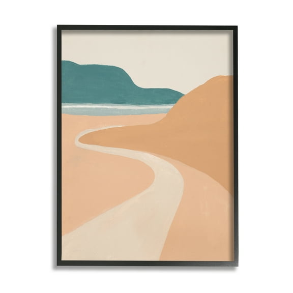 Stupell Industries Coastal Road Landscape Terracotta Brown Seascape Nature Painting Black Framed Art Print Wall Art, 11 x 14