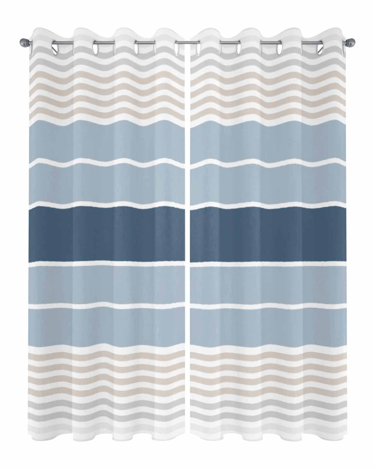 Grey Blue Stripes Outdoor Curtains for Patio, Country Modern Gradient Lines Art Privacy Drapes Grommet Waterproof Outside Curtains for Porch/Cabana/Balcony 54"x 95", 2 Panel