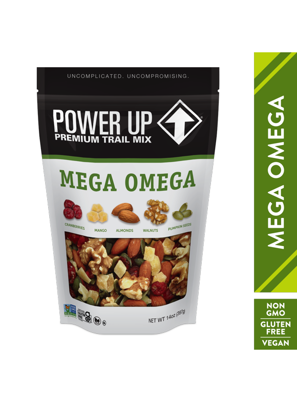 Power Up Mega Omega Trail Mix from Gourmet Nut, Resealable Bag, Gluten Free 14 oz