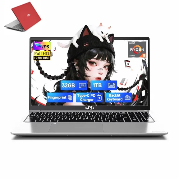 15.6" IPS FHD Gaming/Business Laptop, 32GB DDR5 RAM 1TB SSD 6 Cores AMD Ryzen 5 6600H (Beat i7-1165G7 up to 4.5GHz) 660M 6nm GPU-Computer with 100W Type-C Backlit Keyboard, Fingerprint Red