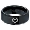 thumbnail image 2 of Tungsten Horse Love Heart Shaped Equestrian Horses Band Ring 8mm Men Women Comfort Fit Black Beveled Edge Polished, 2 of 4