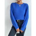 thumbnail image 5 of Women Solid Crew Neck Cropped Drop Shoulder Oversized Long Sleeve Soft Knit Sweater 102 - Royal Blue S, 5 of 10
