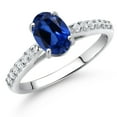 thumbnail image 2 of Gem Stone King 10K White Gold Blue Created Sapphire and White Lab Grown Diamond Engagement Ring for Women (1.78 Cttw, Oval 8X6MM, Gemstone September Birthstone, Size 6), 2 of 4