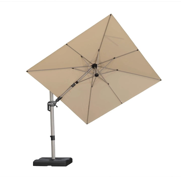 PURPLE LEAF OUTDOOR 8' X 8' Left-right Tilting Patio Umbrella Outdoor Swivel Cantilever Umbrella Aluminum Offset Umbrella with Champagne Frame for Garden Pool, Beige