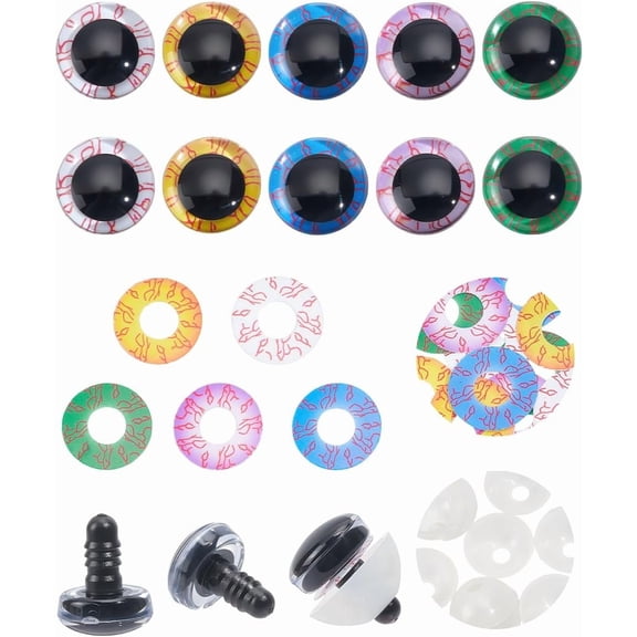 10 Sets Clear Safety Eyes 18mm Bloodshot Safety Eyes for Crochet Animals Plush Stuffed Animals 5 Colors Making DIY