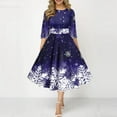 thumbnail image 2 of Wangmeiwg Christmas Dresses for Women Christmas Snowflake Print Long Casual Dress for Women with Round Neck and Half Sleeve Elegant Design L Dark Blue, 2 of 7