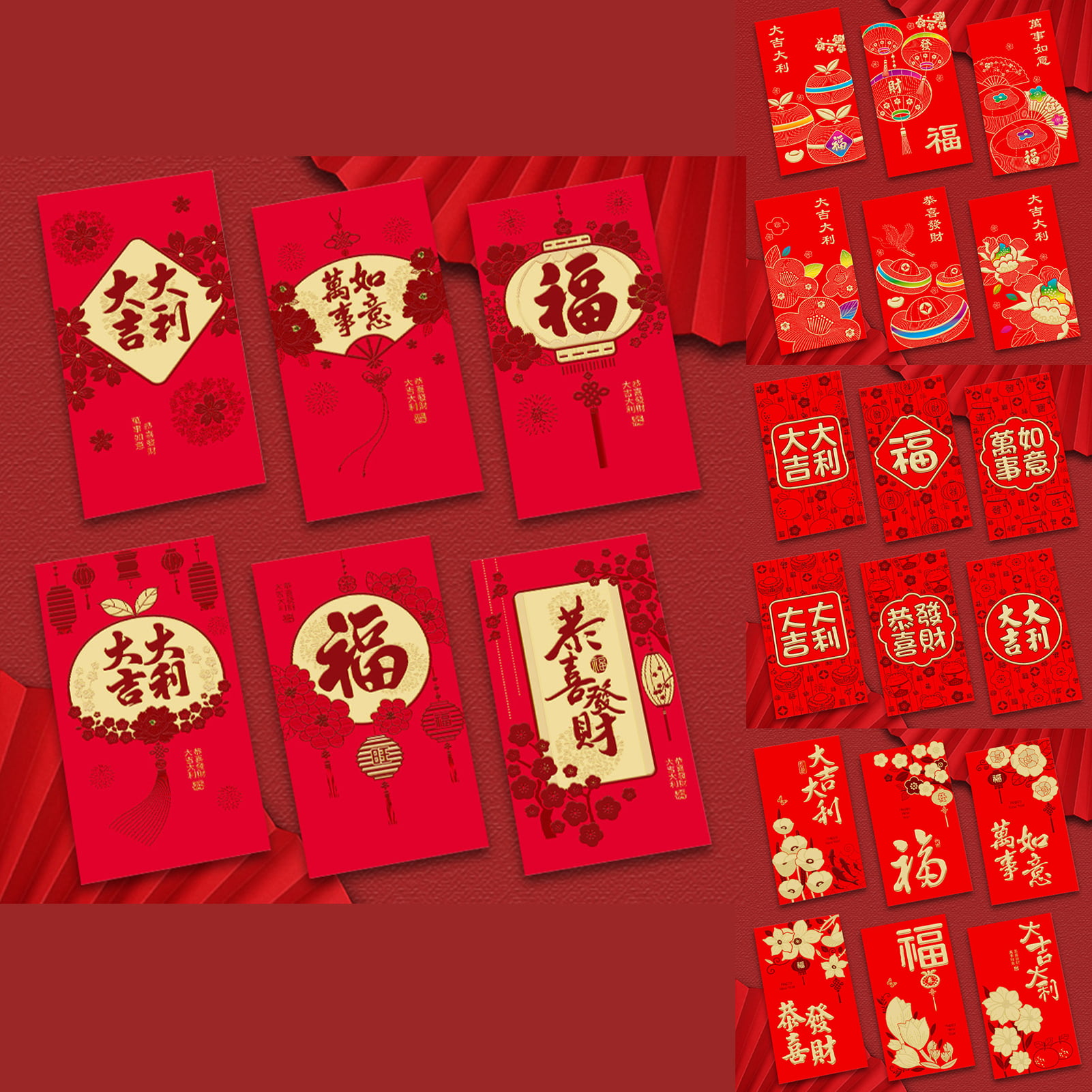 6Pcs/Set Foldable Paper Red Pocket Eye-catching Practical Insert Card Slot  Lucky Money Bag for Spring Festival Beige Pap