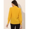 thumbnail image 4 of Blusa Allegra K de oficina manga larga con cuello de Pajarita elegante para Mujer color Amarillo L, 4 of 5