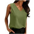 thumbnail image 2 of Women's Solid Color Linen V-Neck Tank Fashion Solid Color Back Pleated Sleeveless T-Shirt Womens Loose Casual Tank Tops Sleeveless Summer Tops, 2 of 9