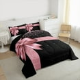 thumbnail image 3 of Homewish Glitter Romantic Bowknot Queen Comforter Set, Black Pink Fashion Bedding Sets, Couple Valentine's Day Reversible Bedding Comforter Set, Luxury Bedroom Decor, 3 Pieces, 3 of 8