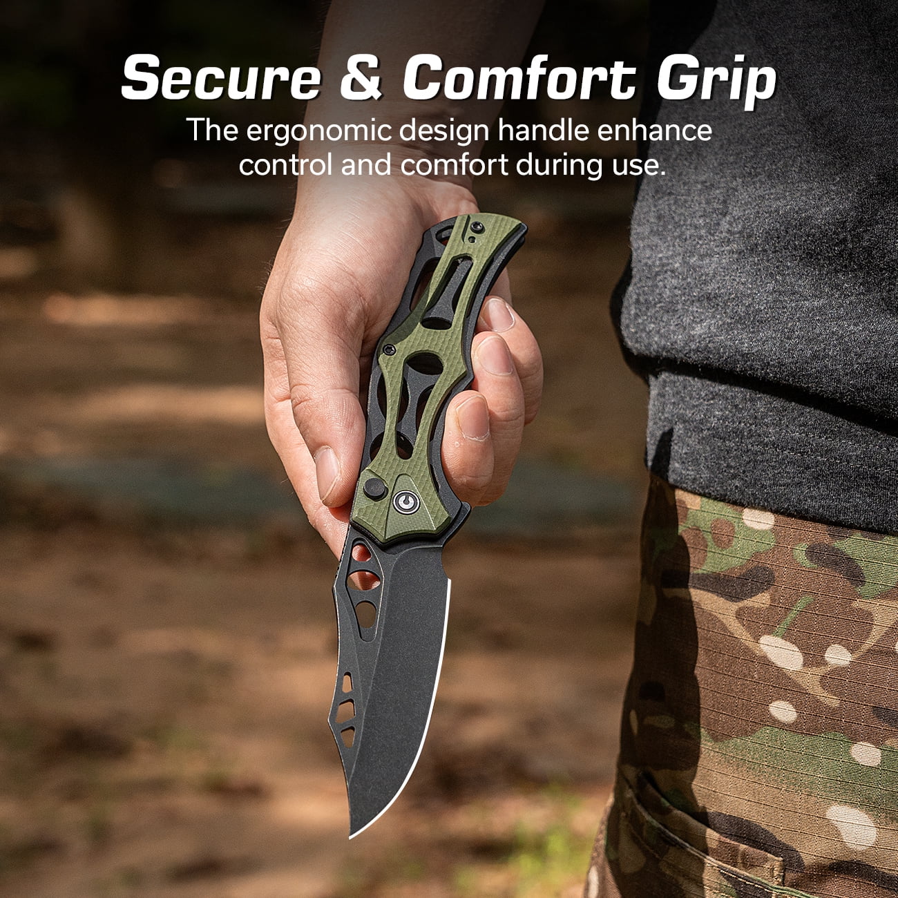 CIVIVI Biophase Pocket Folding Knife with 3.48" Nitro-V Blade, Black Aluminum with OD Green Coarse G10 Handle C23083C-2