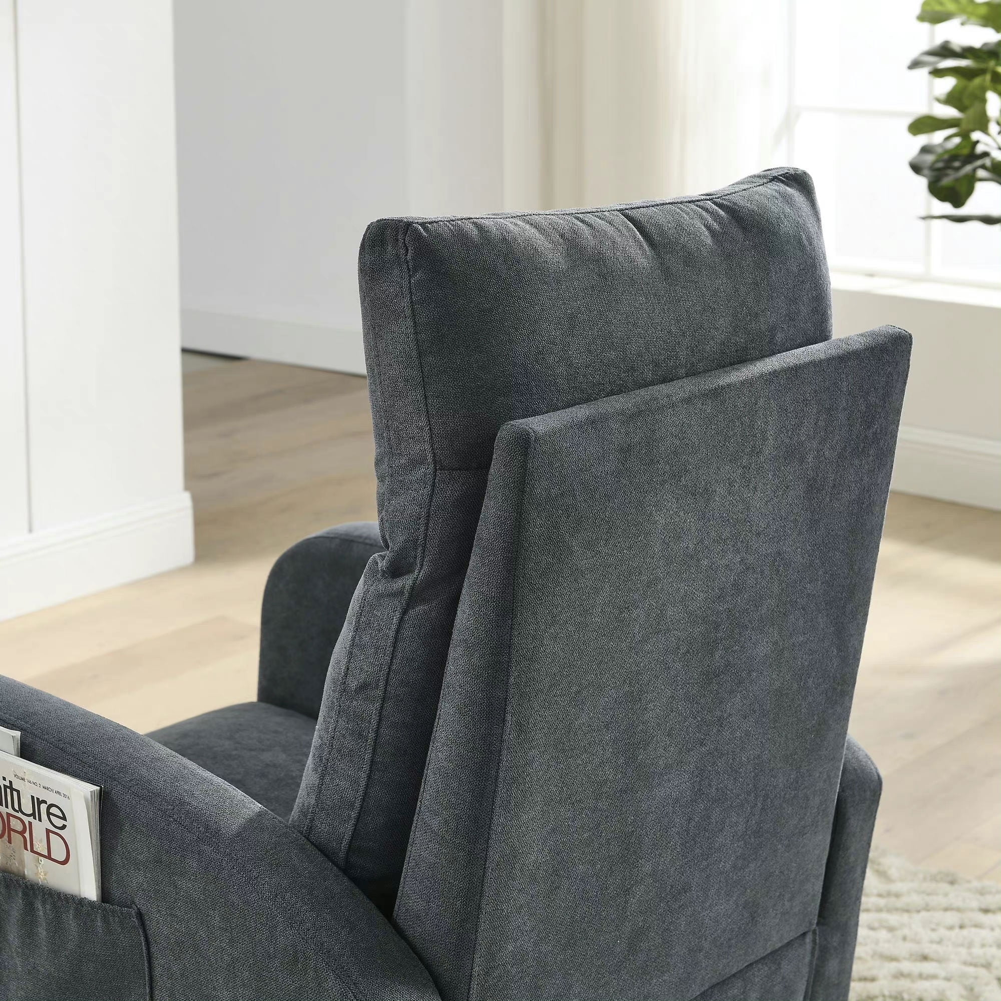 Onbeam Rocking Chair for Nursery - Living Room Lounge Armchair with Side Pockets - Dark Gray Fabric