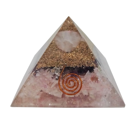 Natural Crystal Rose Quartz & Amethyst Energy Generator Orgone Pyramid EMF Protection Healing Meditation Orgonite Pyramid