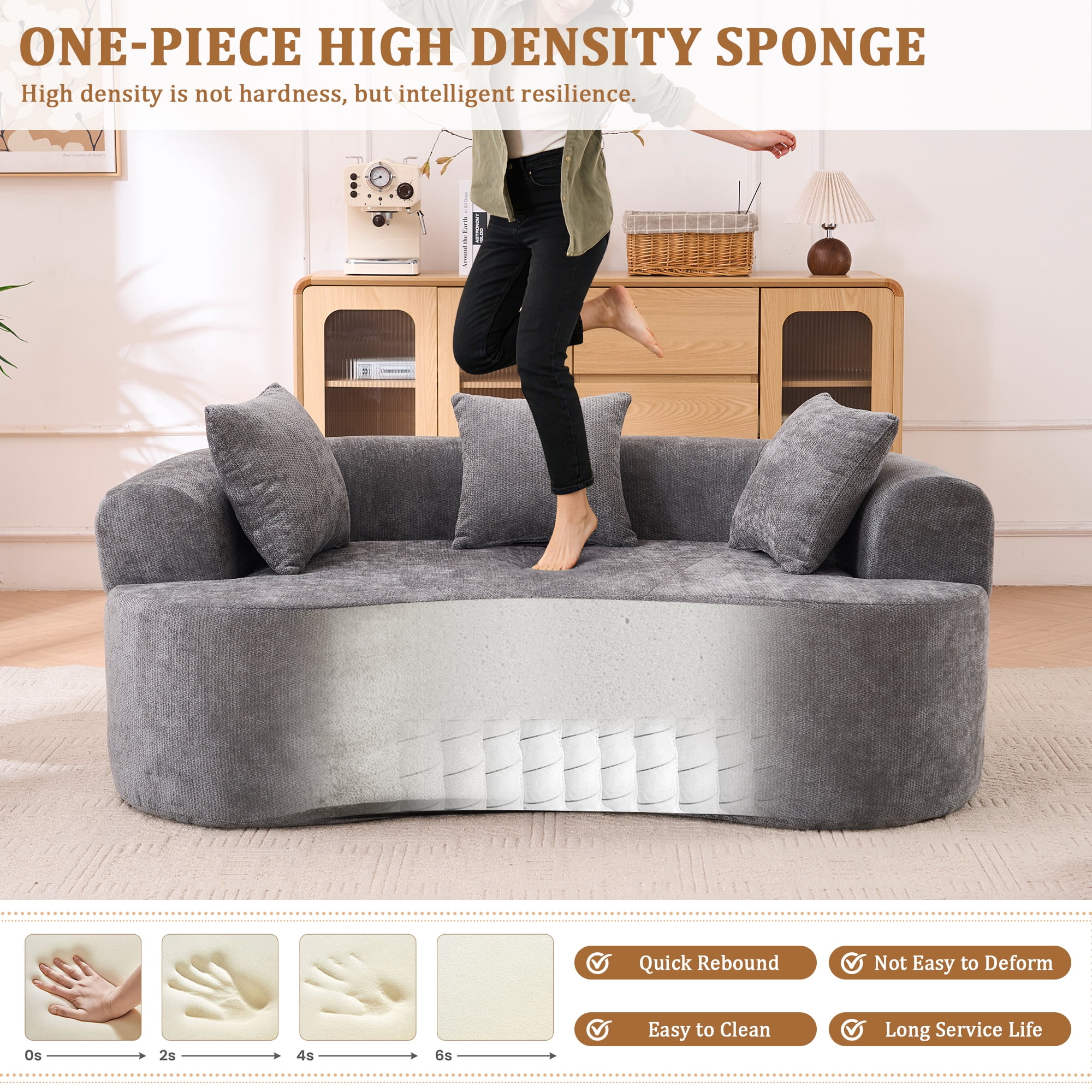 Timbernest 67" Boneless Cloud Sofa, Curved Sofa With Deep Seat, Modern Chenille Modular Sofa for Small Space, Gray