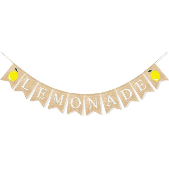 Burlap Lemonade Banner Lemonade Stand Decorations Garland Lemon Theme Baby Shower Birthday Party Supplies Vintage Rustic Hanging Bunting Sign