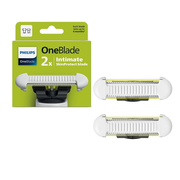 Philips Cuchillas OneBlade Intimate para todos los modelos OneBlade y OneBlade Pro, SkinProtect para recortar y afeitar la zona íntima con protección adicional de la piel, 2 unid
