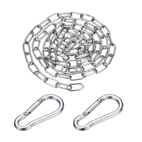 Uxcell 304 Stainless Steel Link Chain with 2 Hook (1/8" x 9.8 ft / 3 m x 3 mm) - Utility Hanging Coil Chain Link Locking Pulling for Outdoor Fence Pet Dog