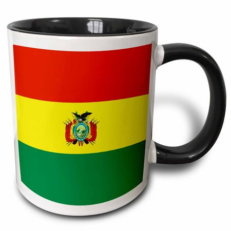 

3dRose Bolivian Flag with coat of arms - Bolivia red yellow green stripe - world state flags - La Tricolor - Two Tone Black Mug 15-ounce