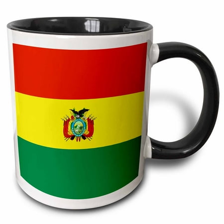 

3dRose Bolivian Flag with coat of arms - Bolivia red yellow green stripe - world state flags - La Tricolor - Two Tone Black Mug 15-ounce