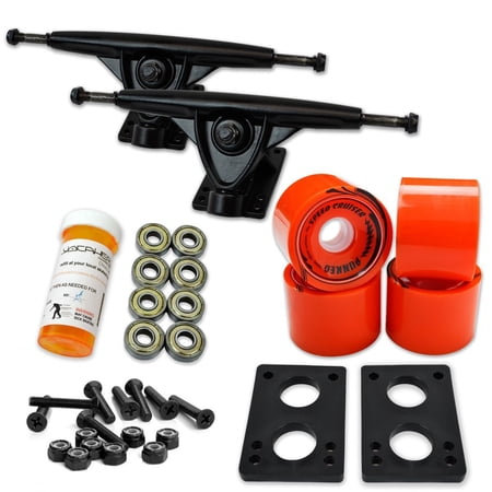 LONGBOARD Skateboard TRUCKS COMBO set w/ 71mm WHEELS + 9.675  Polished / Black trucks - Orange wheels Black trucks price history on PriceWatchPro