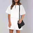 thumbnail image 7 of GERsome Women's 2 Piece Outfits Summer Lounge Sets Short Sleeve V Neck Tee Shirts and Shorts Tracksuit Loungewear M-XL (White,XL), 7 of 7