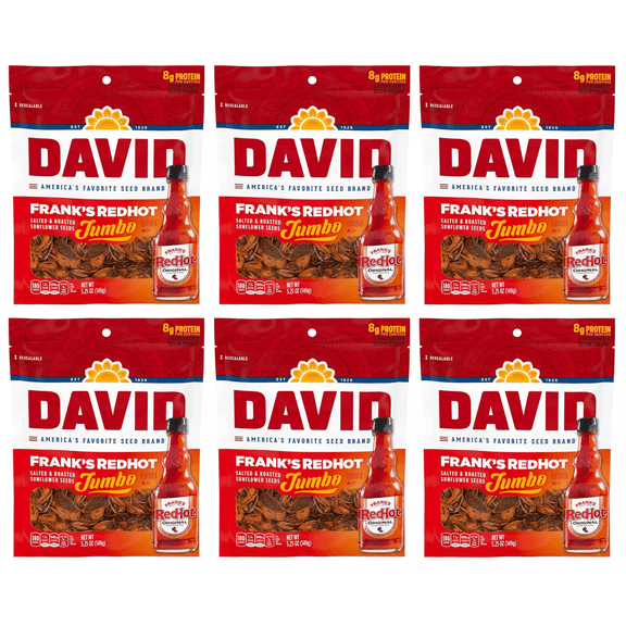 DAVID Frank's RedHot Salted  Roasted Jumbo Sunflower Seeds, 5.25-Ounce (6 Bags)