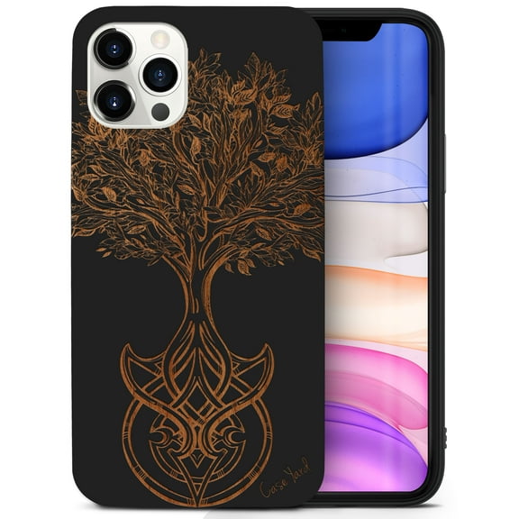 Case Yard Wooden Case for iPhone-11-Pro-Max Soft TPU Silicone cover Slim Fit Shockproof Wood Protective Phone Cover for Girls Boys Men and Women Supports Wireless Charging Tree of Life Design