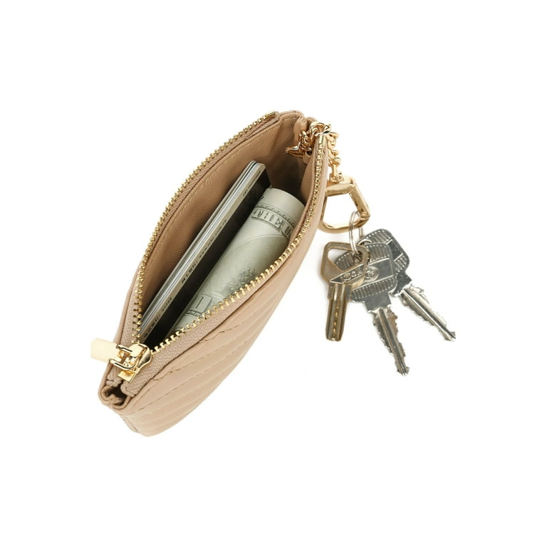 Daisy Rose Keychain Pouch & Coin Purse with Clasp, Luxury PU Vegan Leather  - Cream Snake