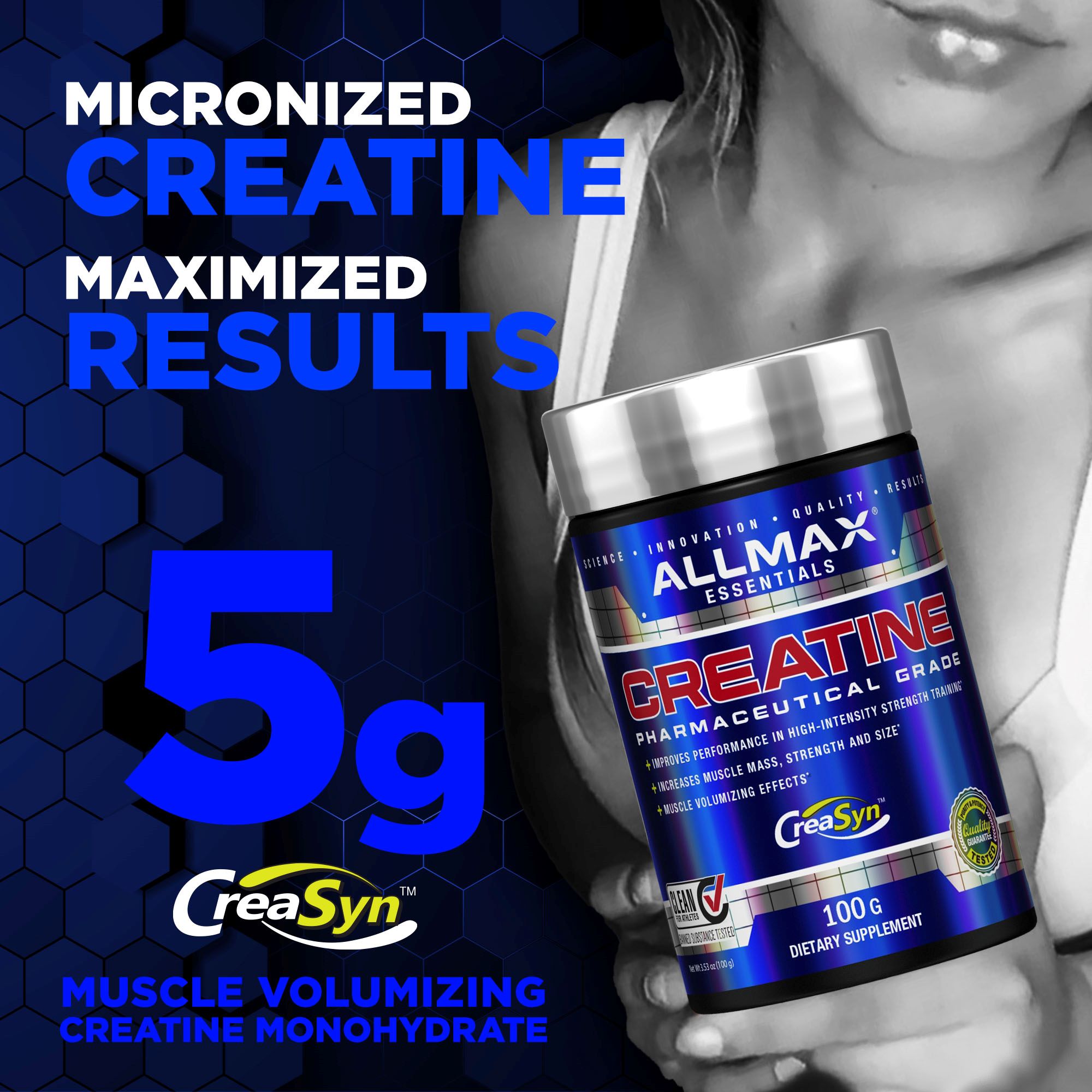 ALLMAX Nutrition Micronized Creatine Monohydrate, Gluten Free & Fast Absorbing 100g, Unflavored, 20 Servings - image 4 of 8